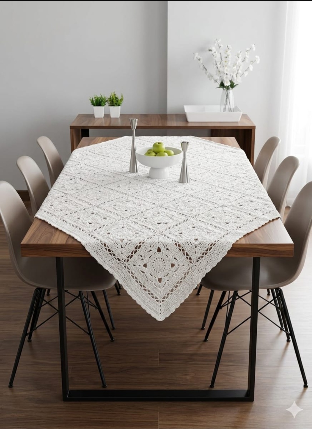 مفرش هاند ميد كورشيه ابيض قطن